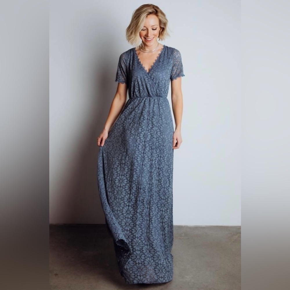 NWT Baltic Born medium Venice lace maxi dress in slate blue bridesmaid wedding